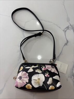 Ted Baker Black Floral Crossbody Bag with Pink & Cream Blooms
